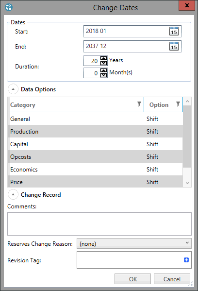 Change Dates window